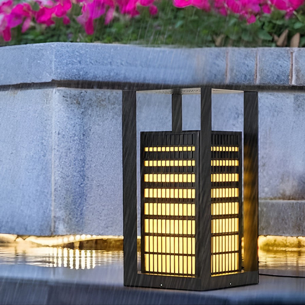 Black Industrial LED Outdoor Pathway Lantern - Cuboid Design