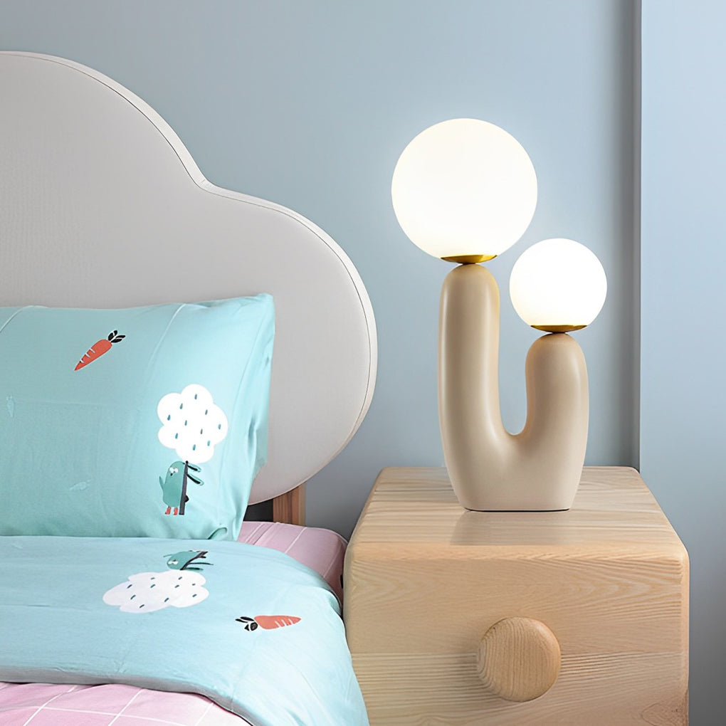 Modern Beige Cactus 2-Light Glass & Resin Accent Table Lamp
