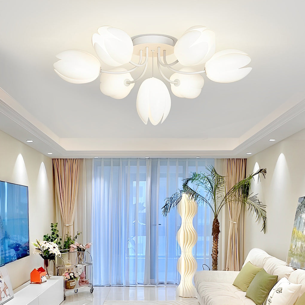 White Tulip Flower Chandelier Modern Minimalist Ceiling Light