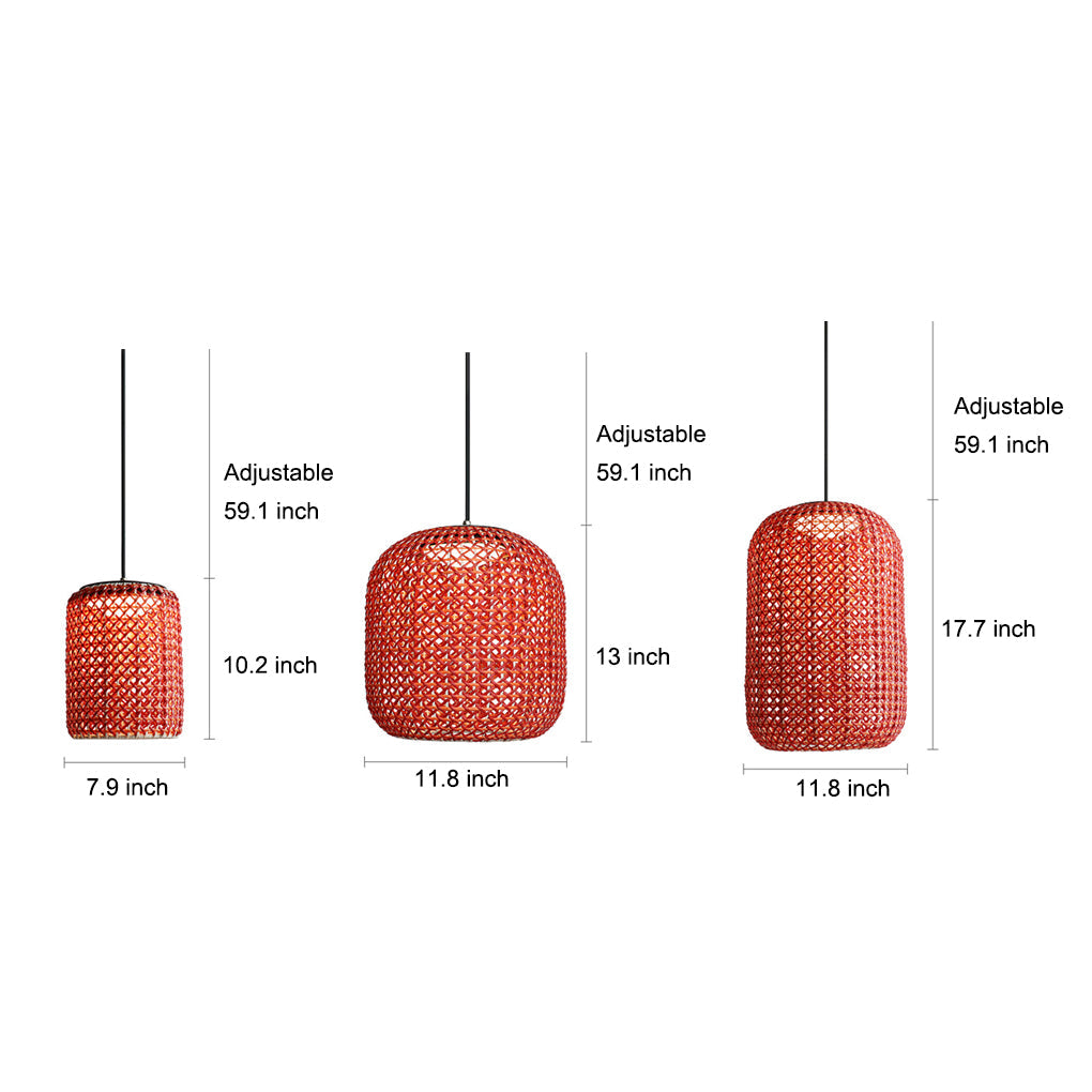 Waterproof LED Rattan Lantern Outdoor Pendant Light - Red