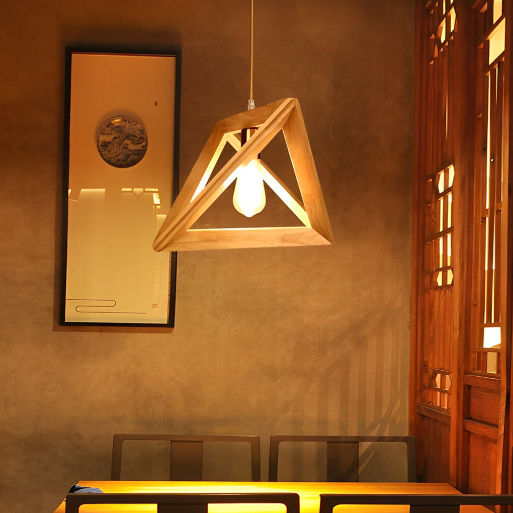 Geometric Wood Pendant Light - Modern Farmhouse Rustic Ceiling Fixture