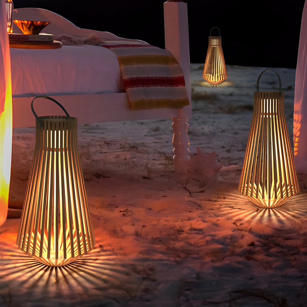 Portable Solar Wood LED Outdoor Lantern with Rotating Handle