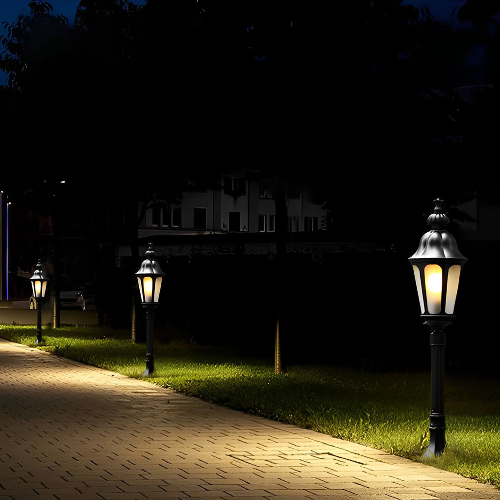 Black Aluminum Outdoor Pathway Lamp Post with Glass Shade