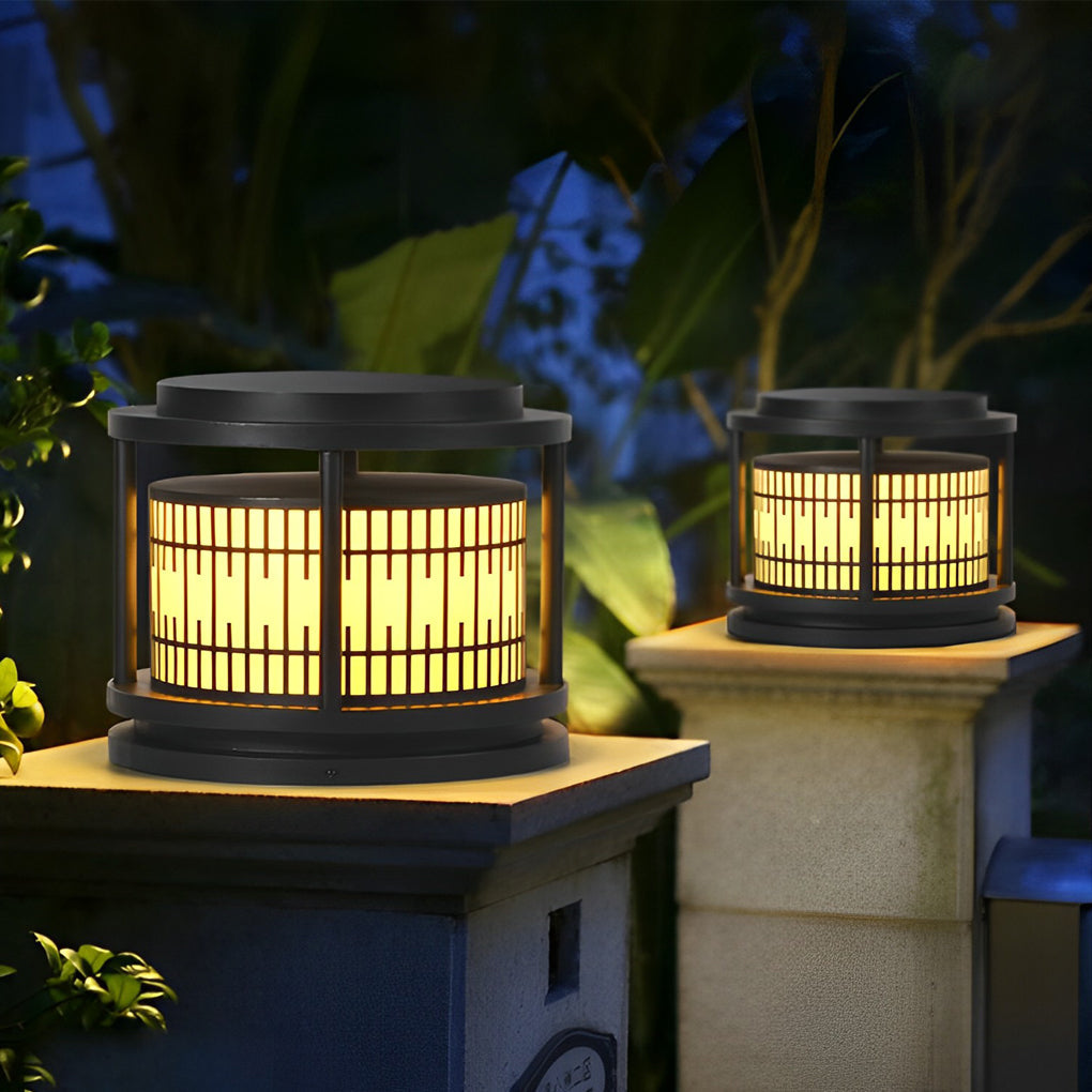 Modern Solar Fence Post Light with Retro Pattern - Waterproof LED
