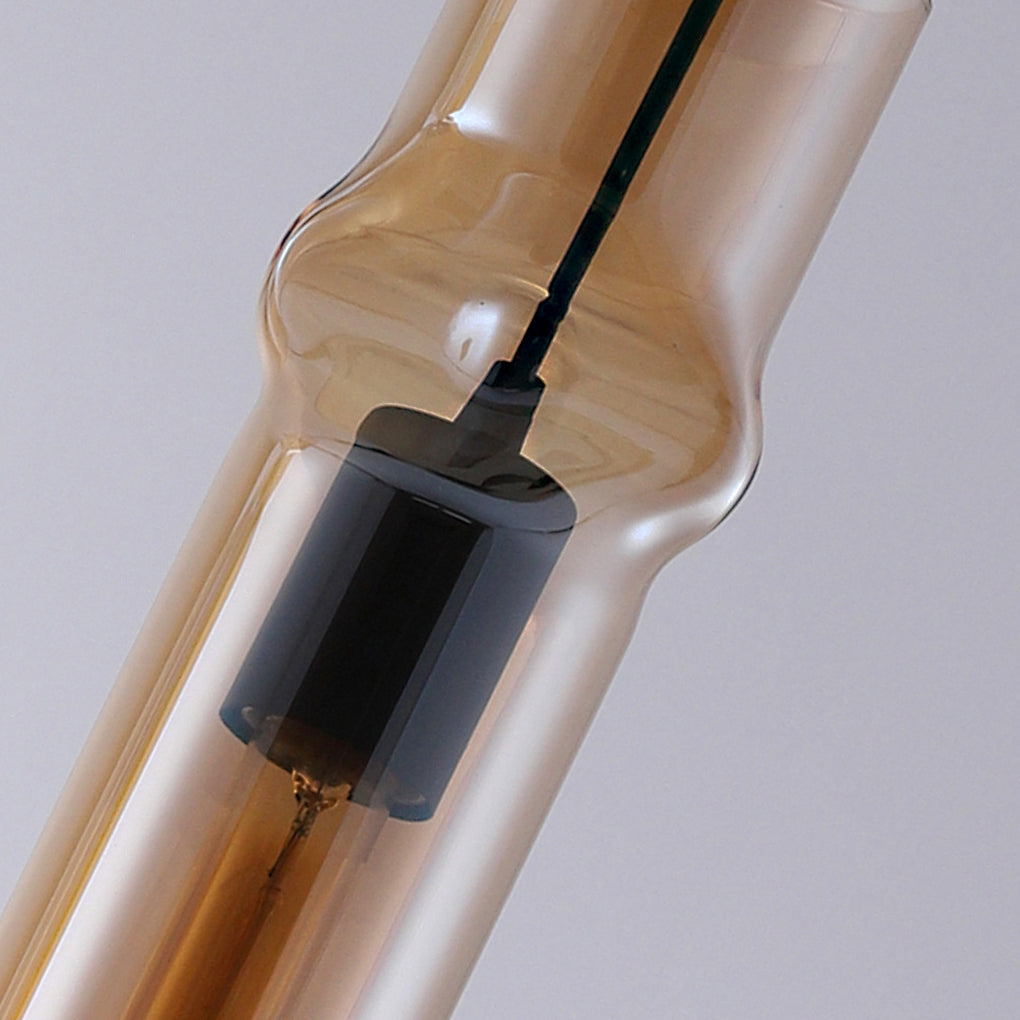 Cylindrical Glass Pendant Light - Modern Iron Frame