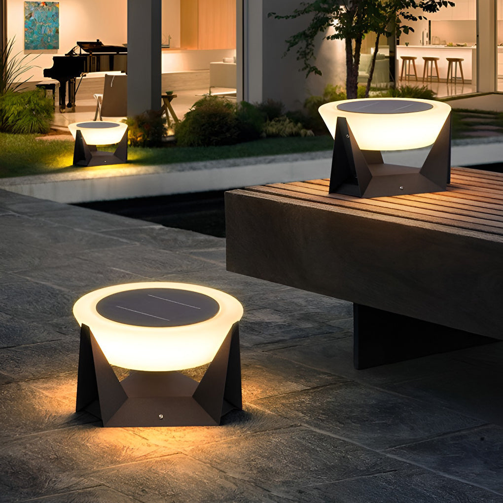 Solar LED Outdoor Post Light - Gray Stainless Steel Pillar Lamp
