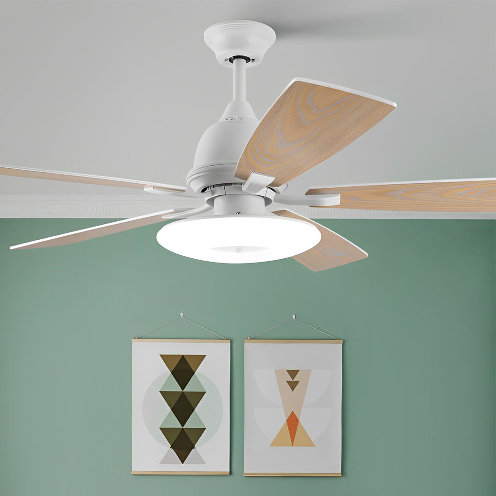 52" Modern Wood Blade Ceiling Fan with Dimmable LED & Remote