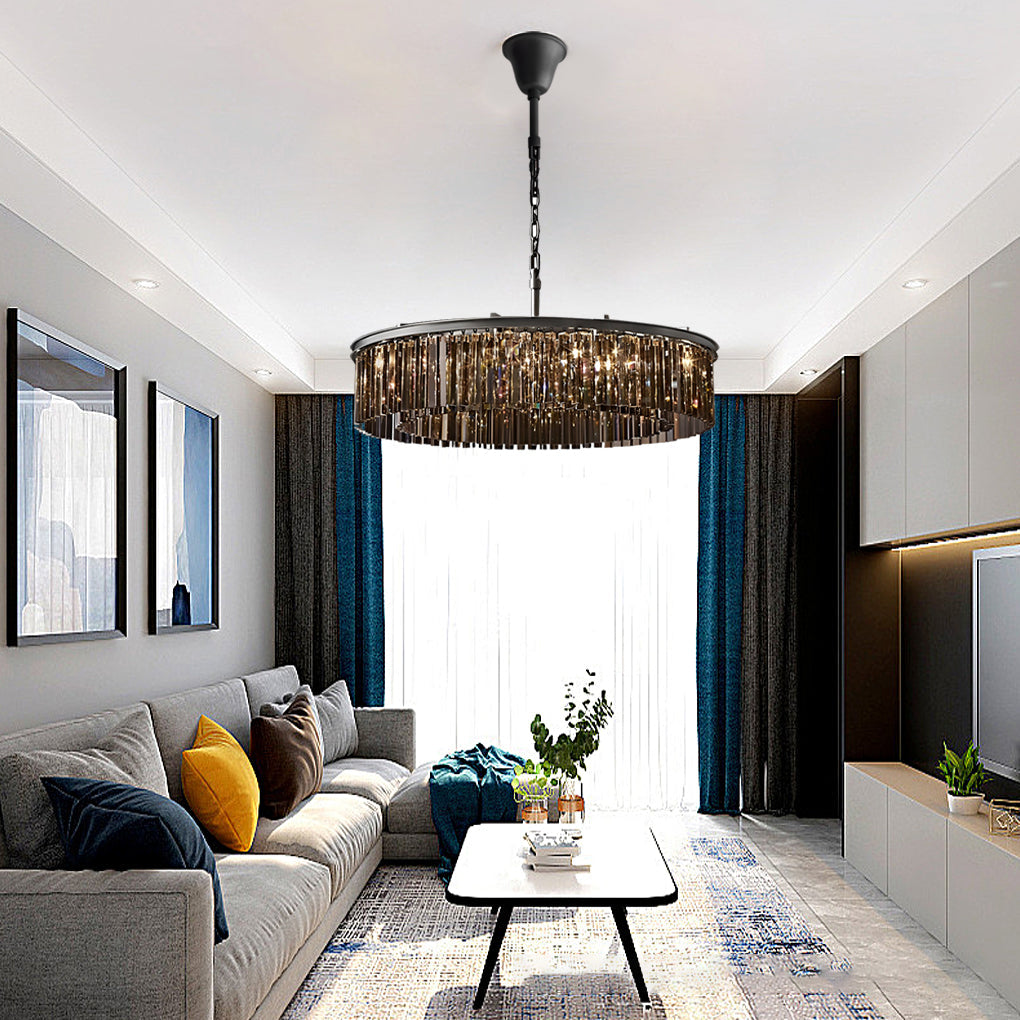 Crystal Metal Chandelier - Mid-Century Modern Round Pendant Light