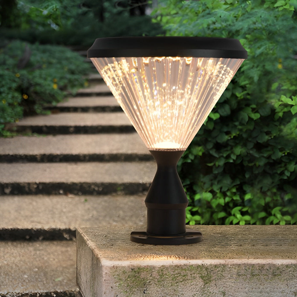 Solar LED Outdoor Light with Ribbed Shade in Black