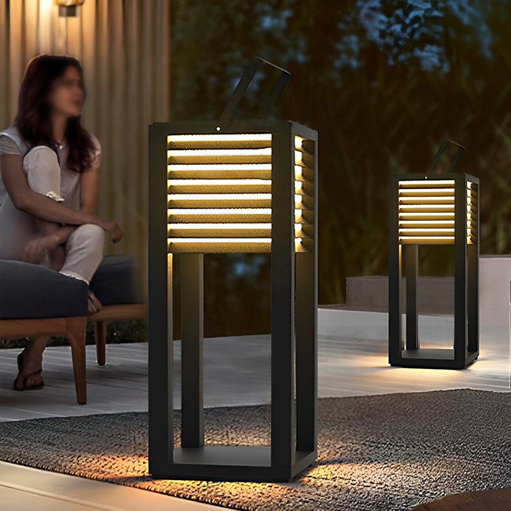 Modern Square Solar Outdoor Lawn Lamp with Handle - Waterproof LED