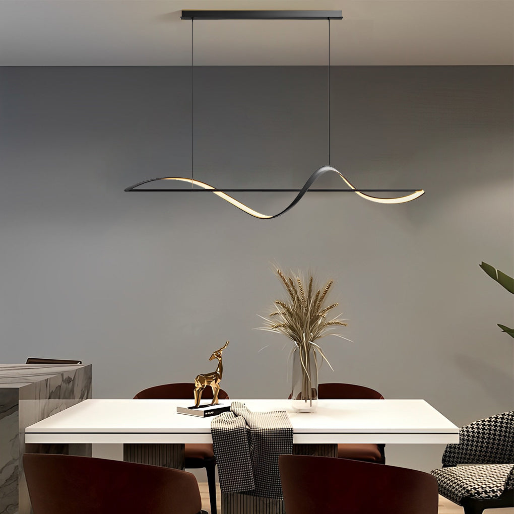 Modern Wave LED Copper Pendant Light for Dining Room