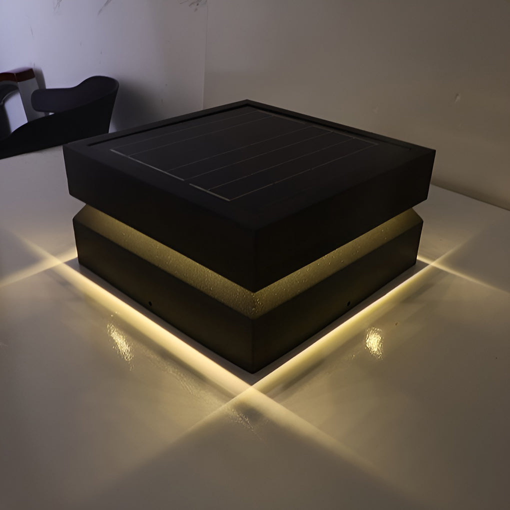 Square LED Solar Post Cap Light - Modern Black Stainless Steel