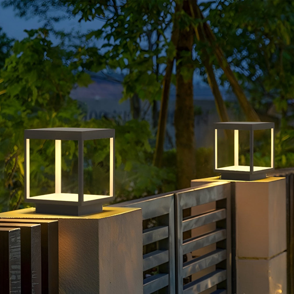 Square Open Frame LED Solar Outdoor Post Light - Modern Design