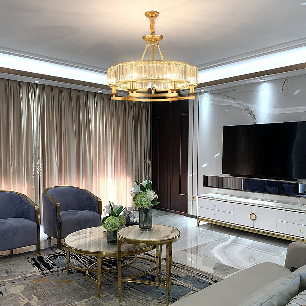 Modern Crystal Chandelier with Three-Step Dimming & Metal Frame