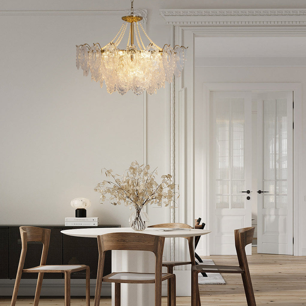 Modern Glass Chandelier with Pearl Accents & 3-Step Dimming
