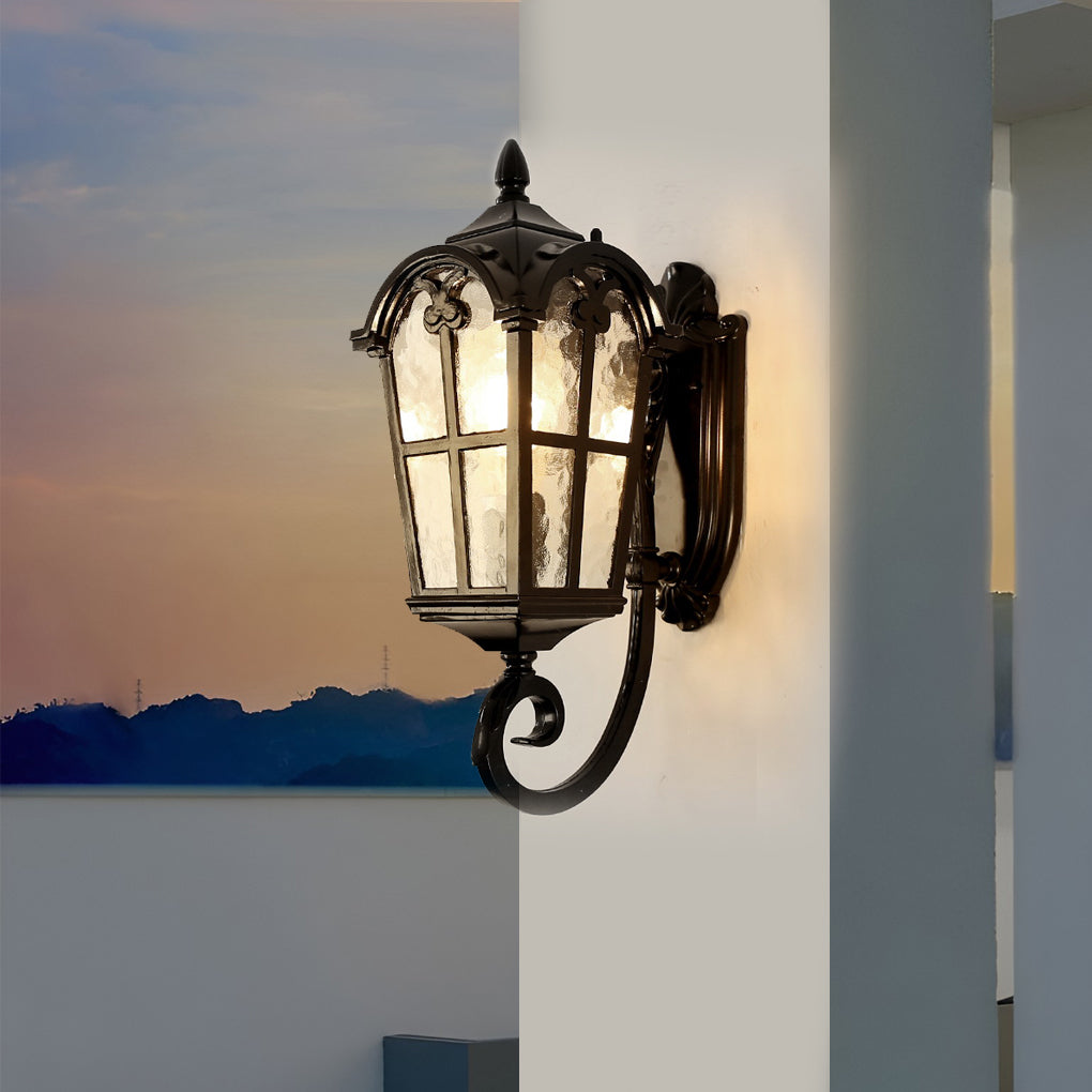 Vintage Black Lantern Outdoor Wall Light | Aluminum & Glass
