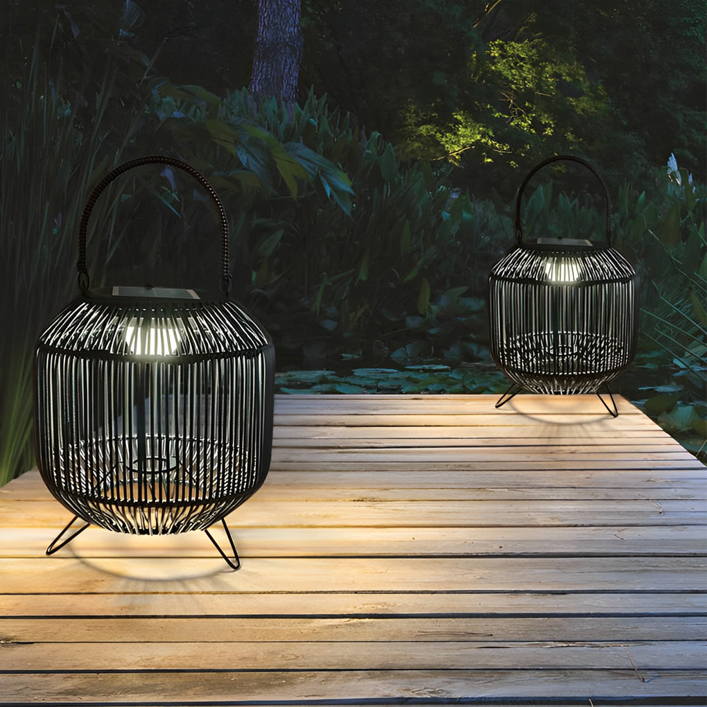 Solar Rattan Outdoor Lantern - Waterproof LED Floor Lamp