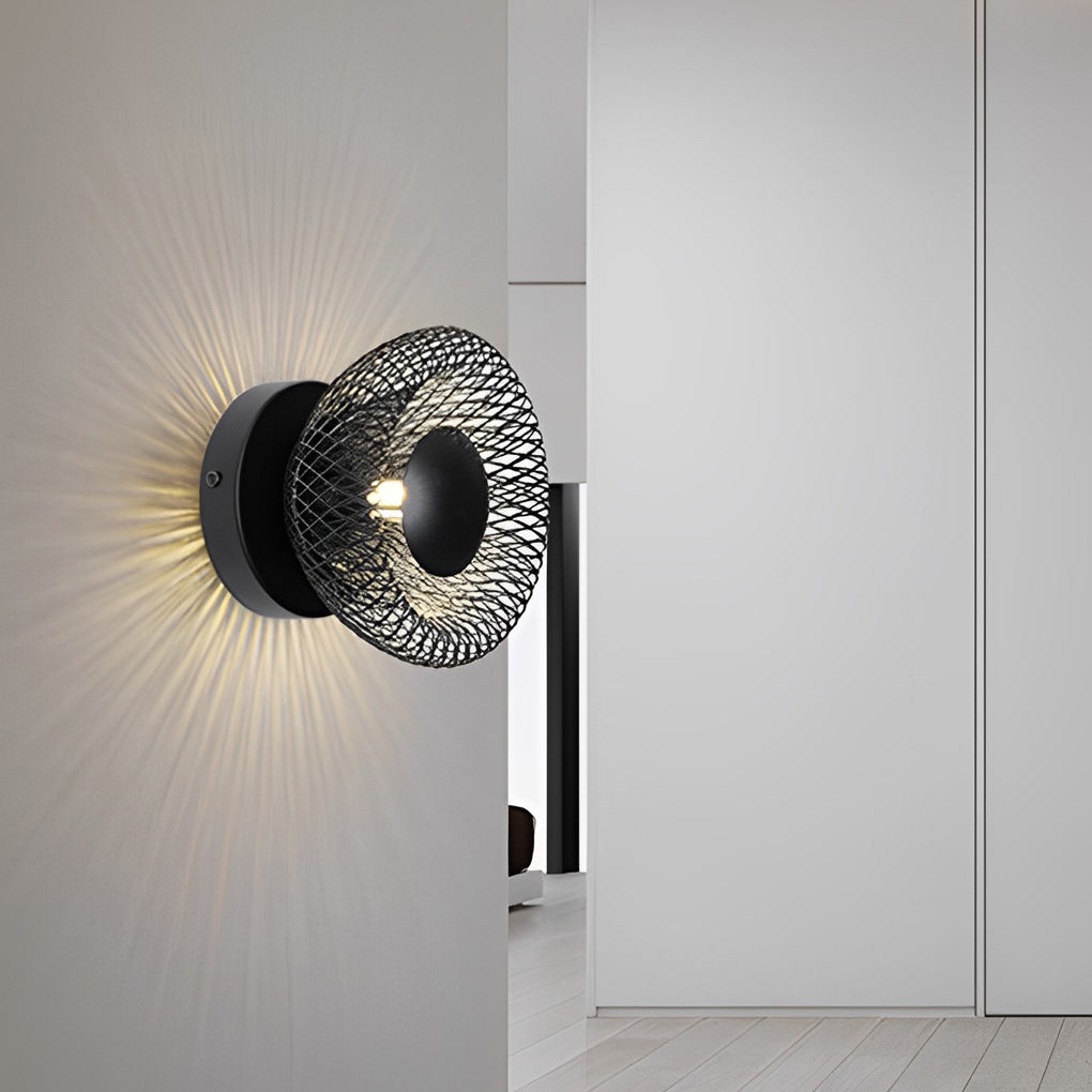 Modern Circular Nest Grid LED Wall Sconce – Iron Finish
