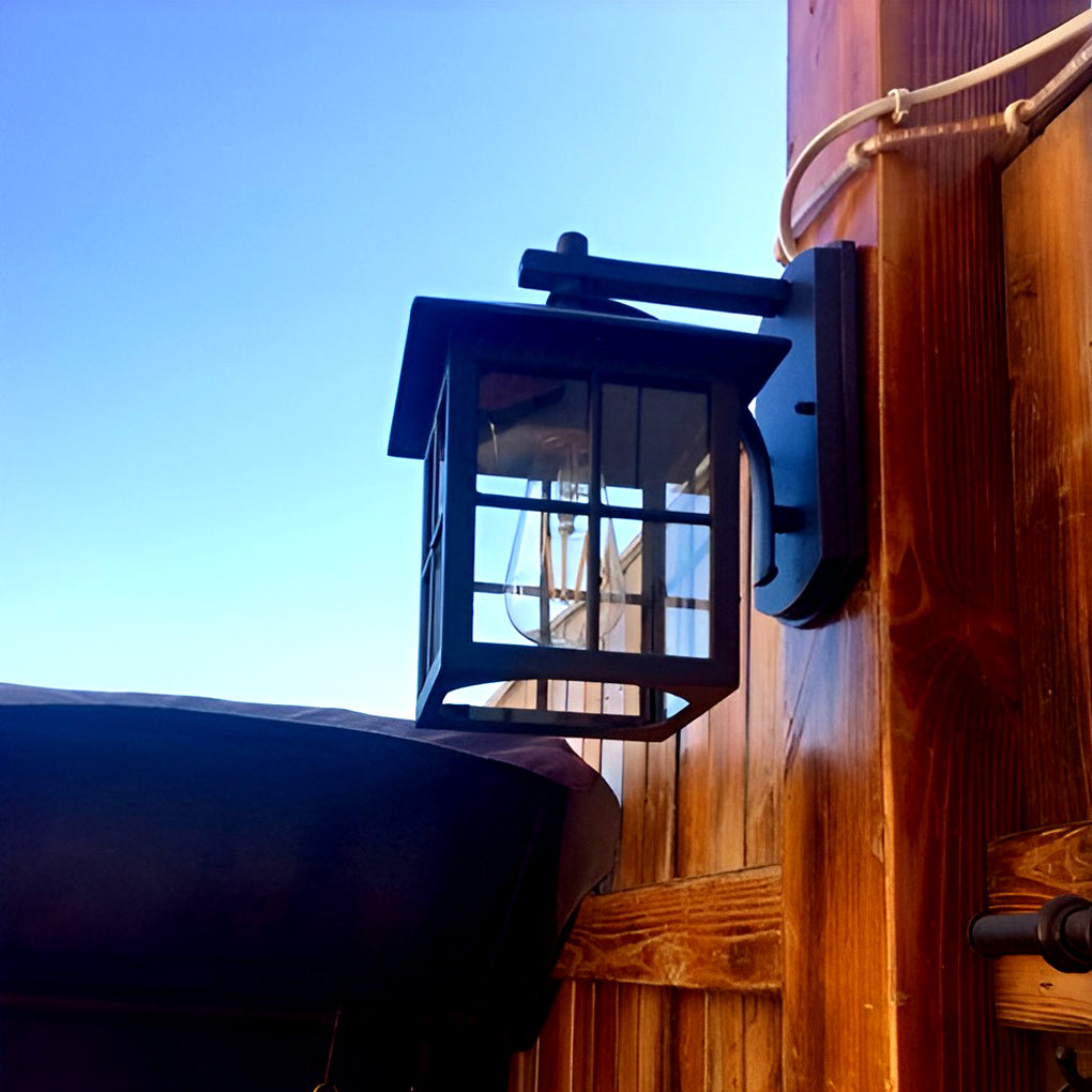 Antique Lantern Glass Waterproof Outdoor Wall Sconce Black