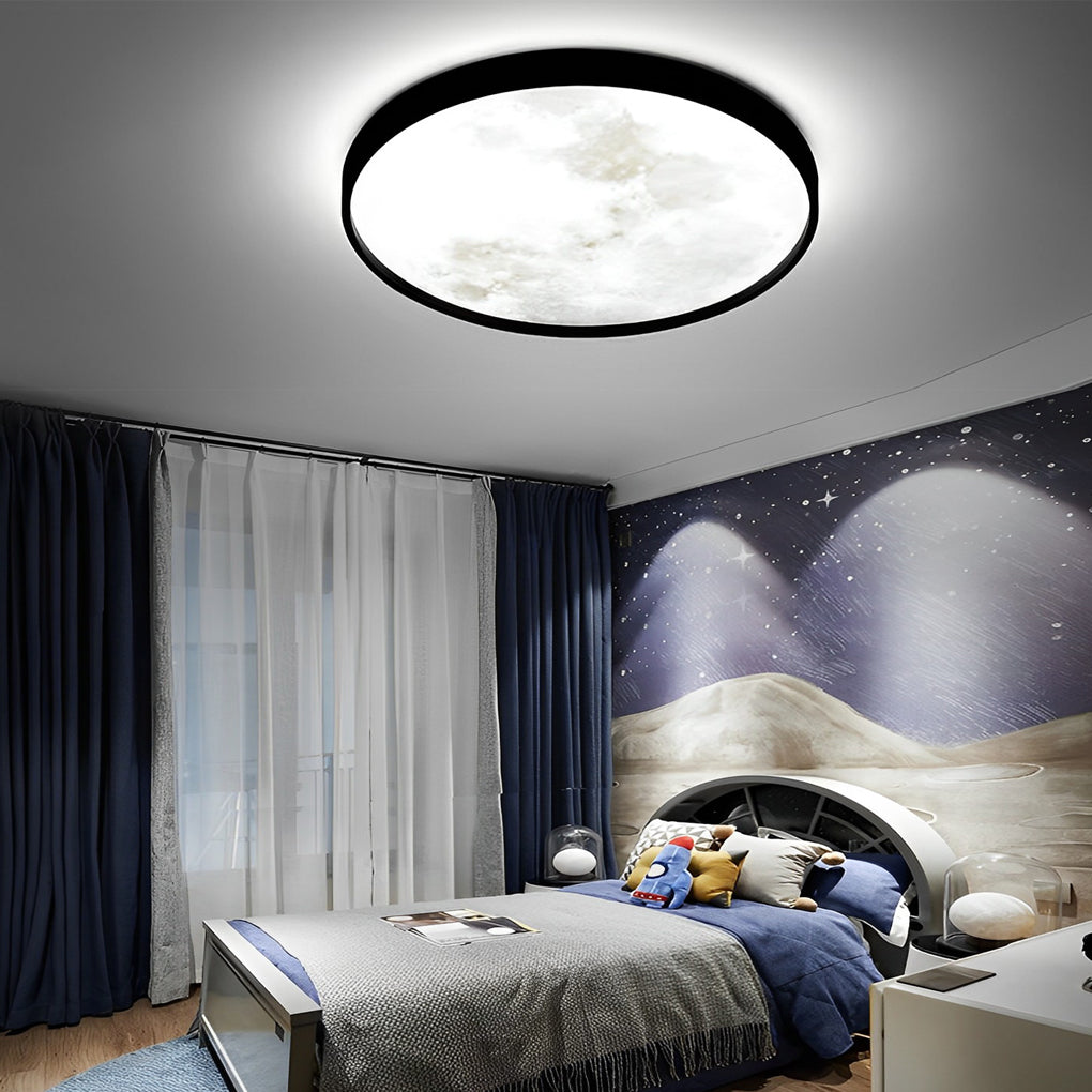Modern Moon LED Flush Mount Ceiling Light with 3-Step Dimming