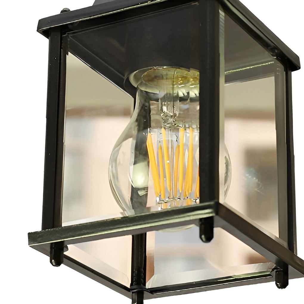 Square Glass Modern Outdoor Pendant Light Black Waterproof