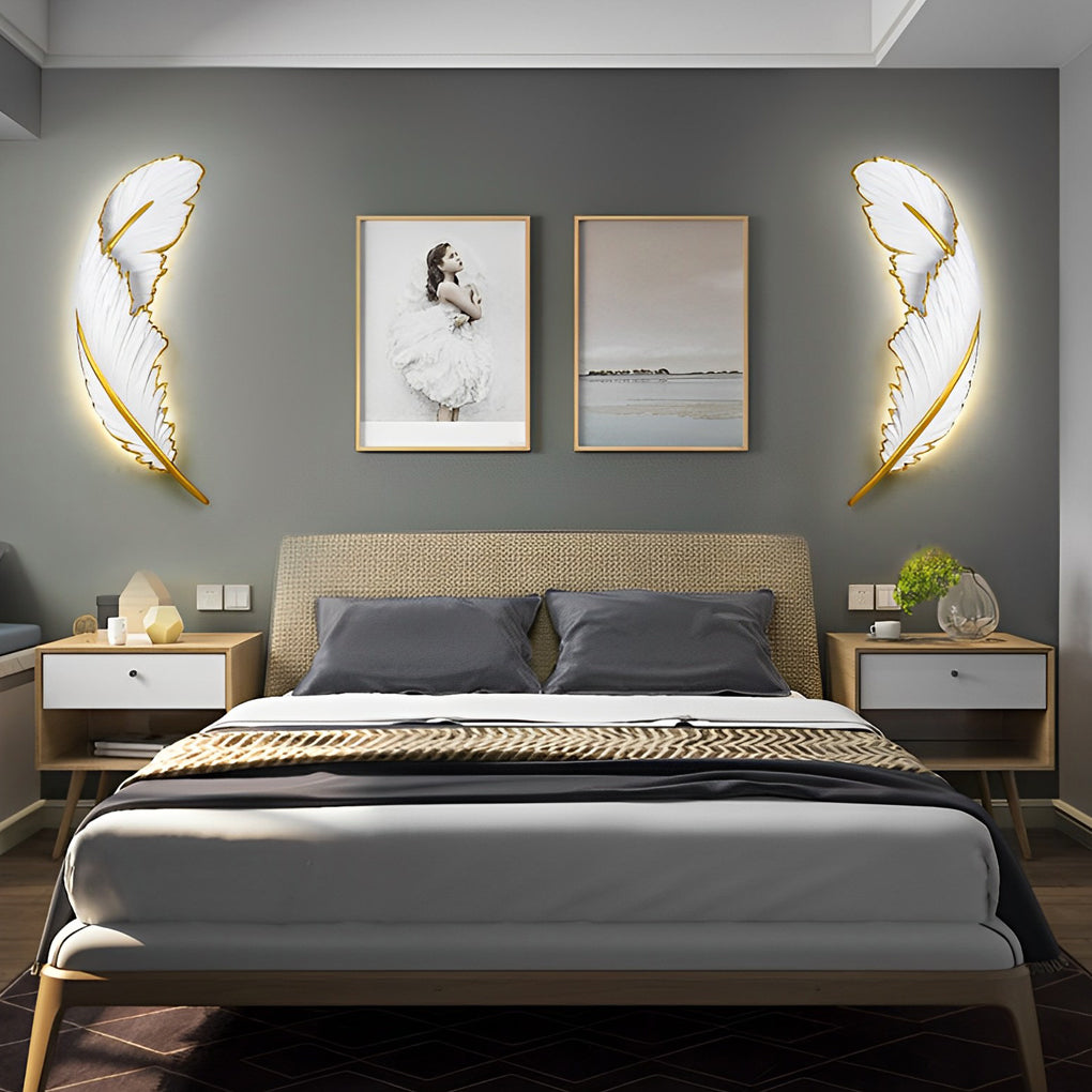 Modern Feather Resin Wall Sconce with Dimmable LED Strip - White