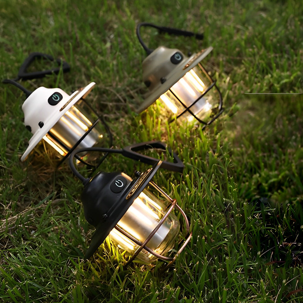 Retro LED Rechargeable Outdoor Camping Lantern with USB Charging