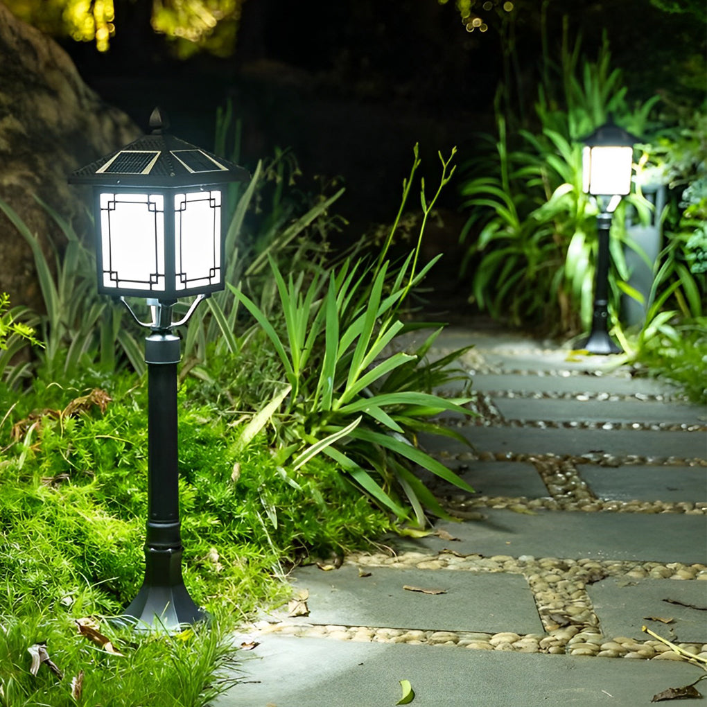Solar LED Post Light with 3-Step Dimming | Aluminum & Glass