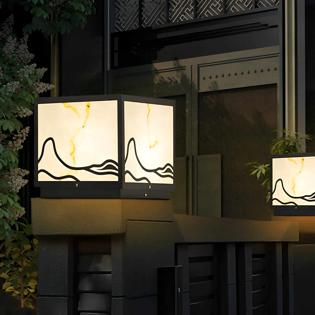 Modern Solar LED Post Cap Light with Mountain Scenery Design