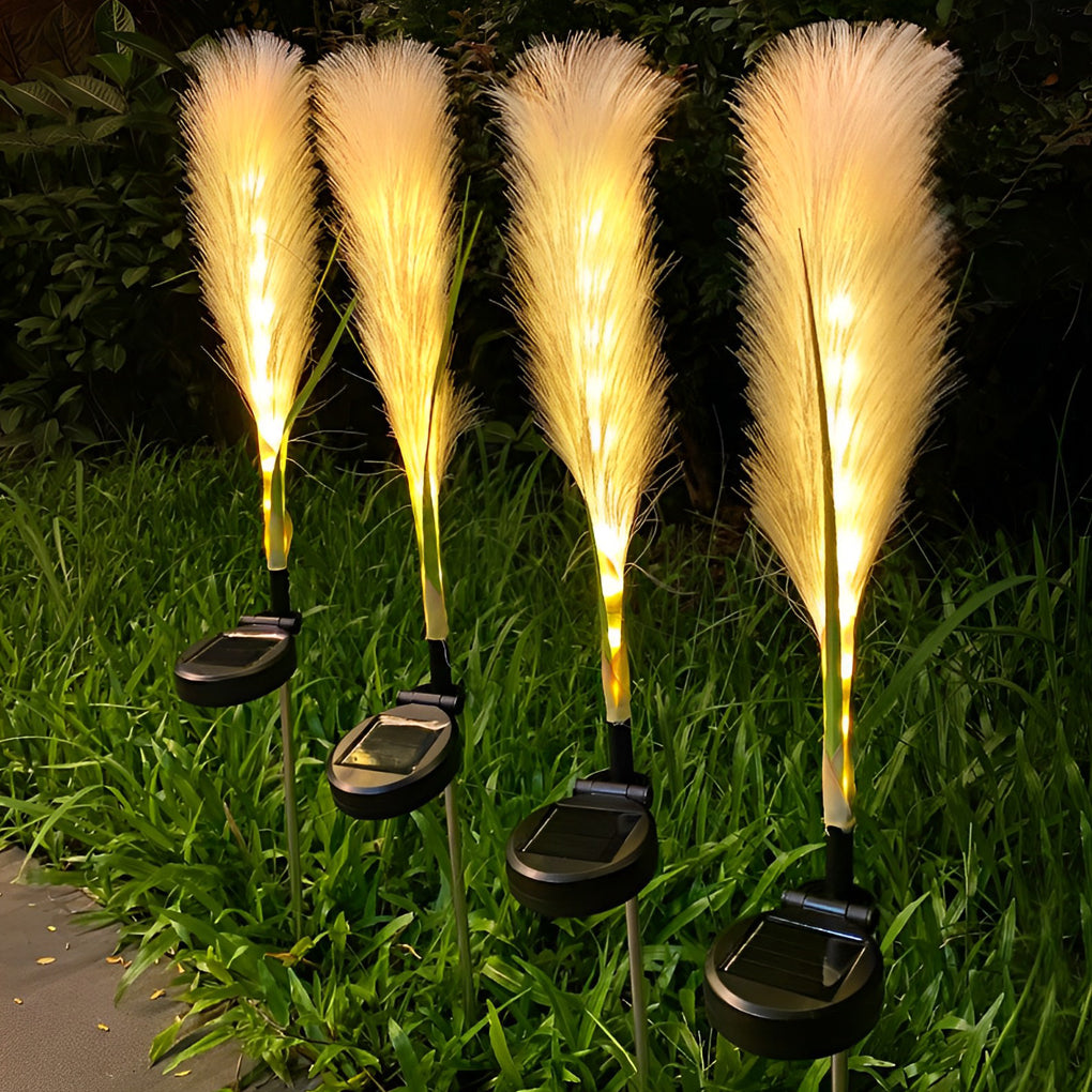 Solar LED Reed Lawn Lamps Set of 2 - Modern Outdoor Garden Lights
