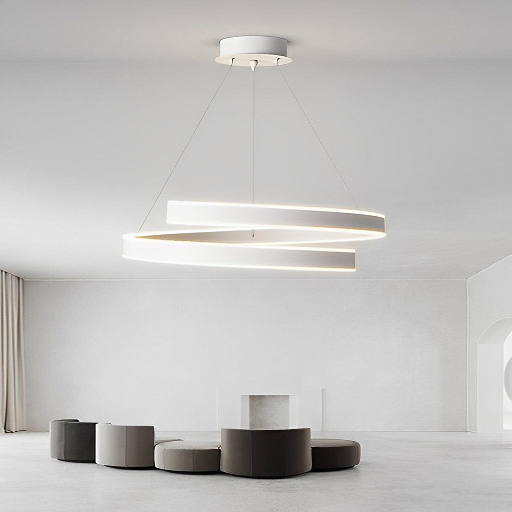 Modern White LED Chandelier with 3-Step Dimming & Rotating Rings