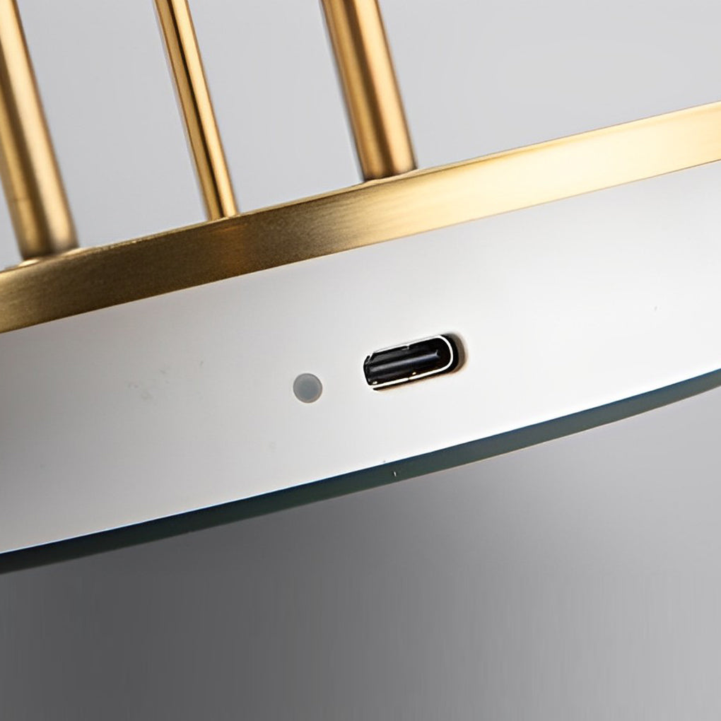Modern Nickel Table Lamp with Touch Dimming & USB Rechargeable