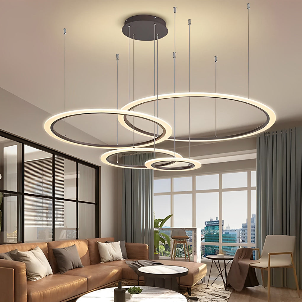 Four-Ring Dimmable LED Geometric Chandelier - Modern Pendant Light