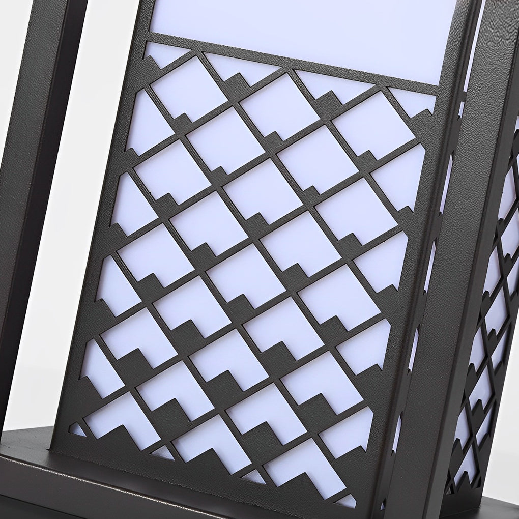 Retro Black Solar LED Pathway Lamp with Patterned Acrylic Shade