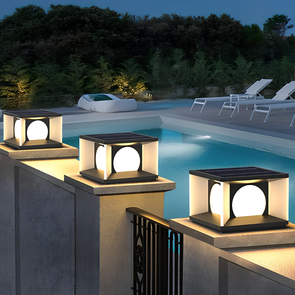 Modern Square Solar Post Cap Light Stainless Steel Outdoor LED
