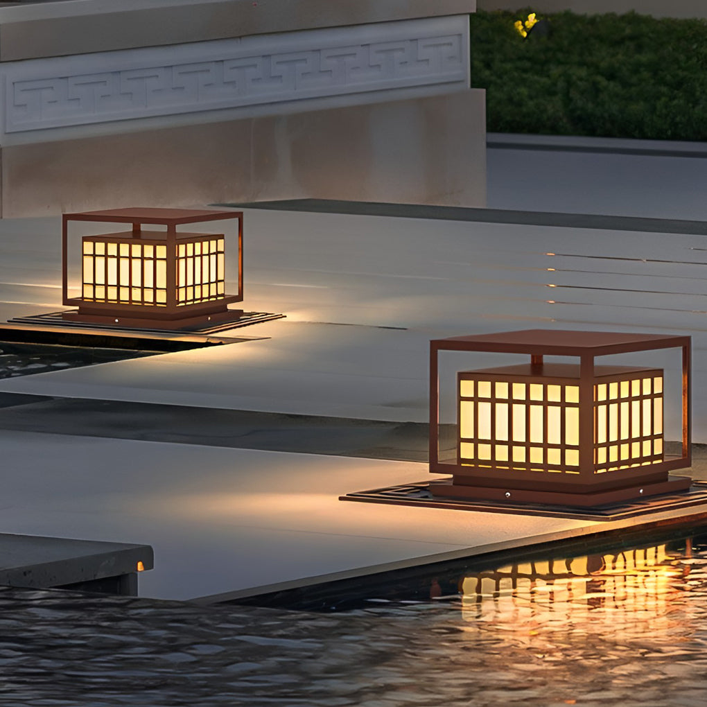 Modern Square LED Outdoor Post Light - Waterproof Brown Pillar