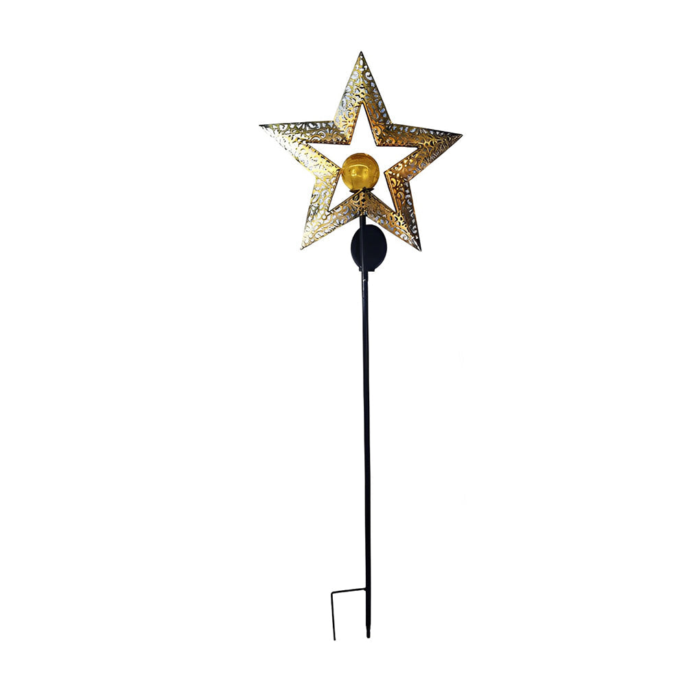 Solar Garden Stake Light with Hollow Iron Frame & Glass Globe