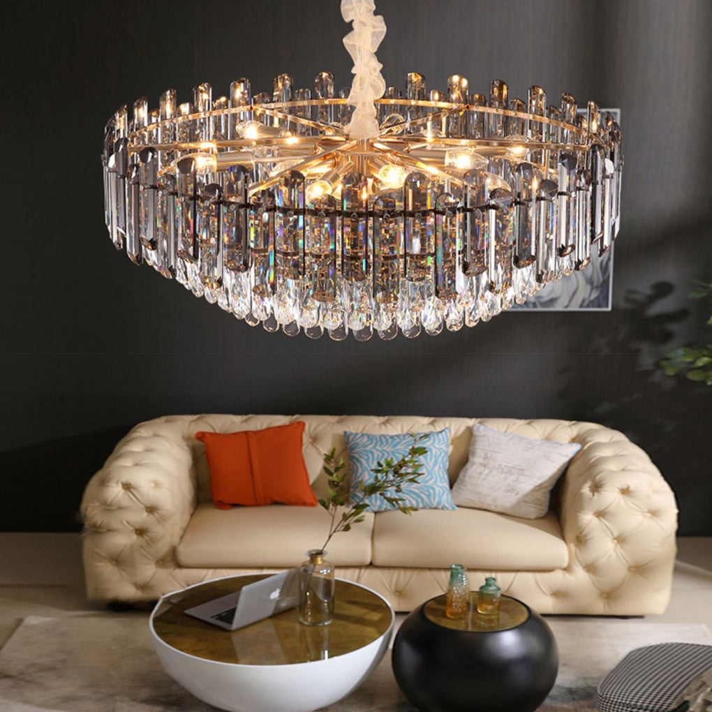 Multi-Layer Crystal Chandelier Modern Round Oval Metal Frame