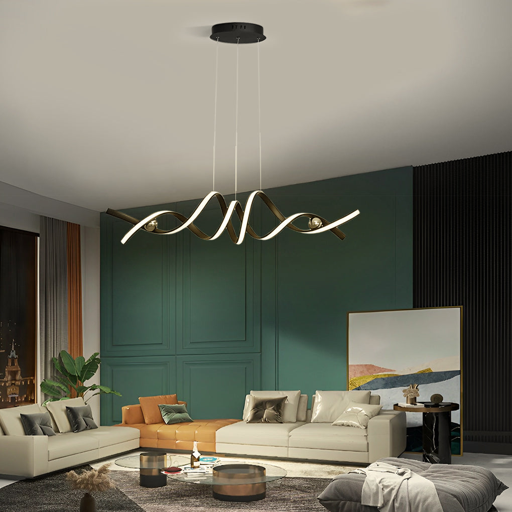 Modern Wave Twisted LED Pendant Light Stepless Dimming Aluminum