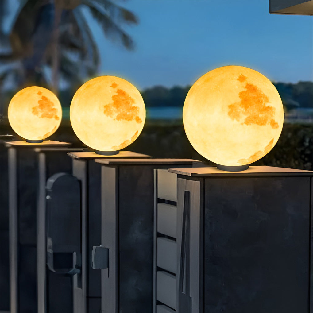 Moon Waterproof LED Solar Post Cap Light - Modern Outdoor Pillar