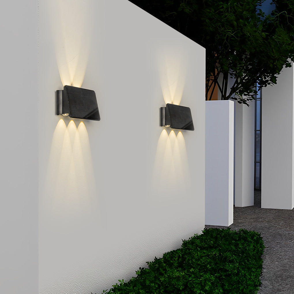 Modern Solar LED Outdoor Wall Light - Up Down Waterproof Black