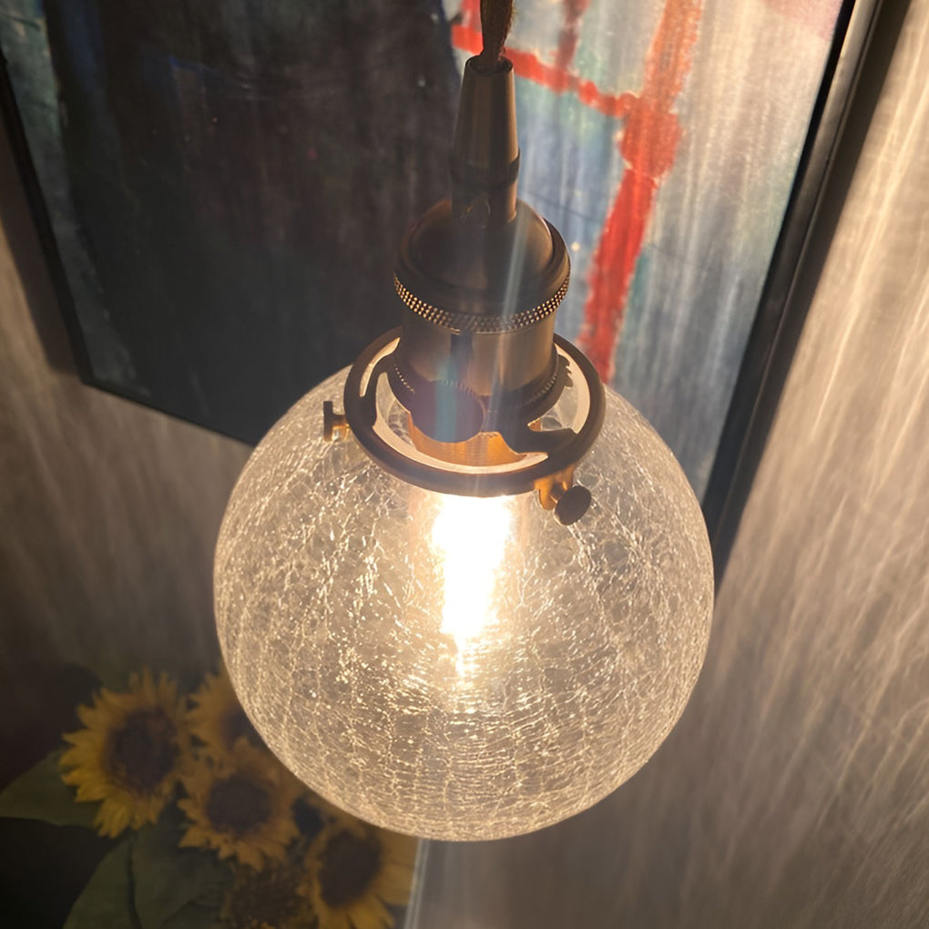 Spherical Glass Pendant Light with Cracked Pattern Design