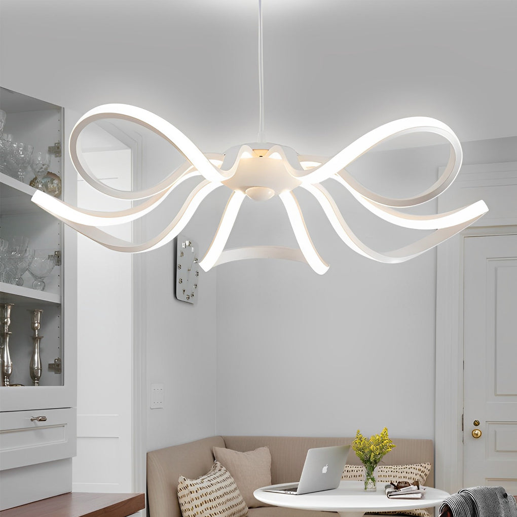 Modern Flower Petal LED Chandelier with Stepless Dimming - White