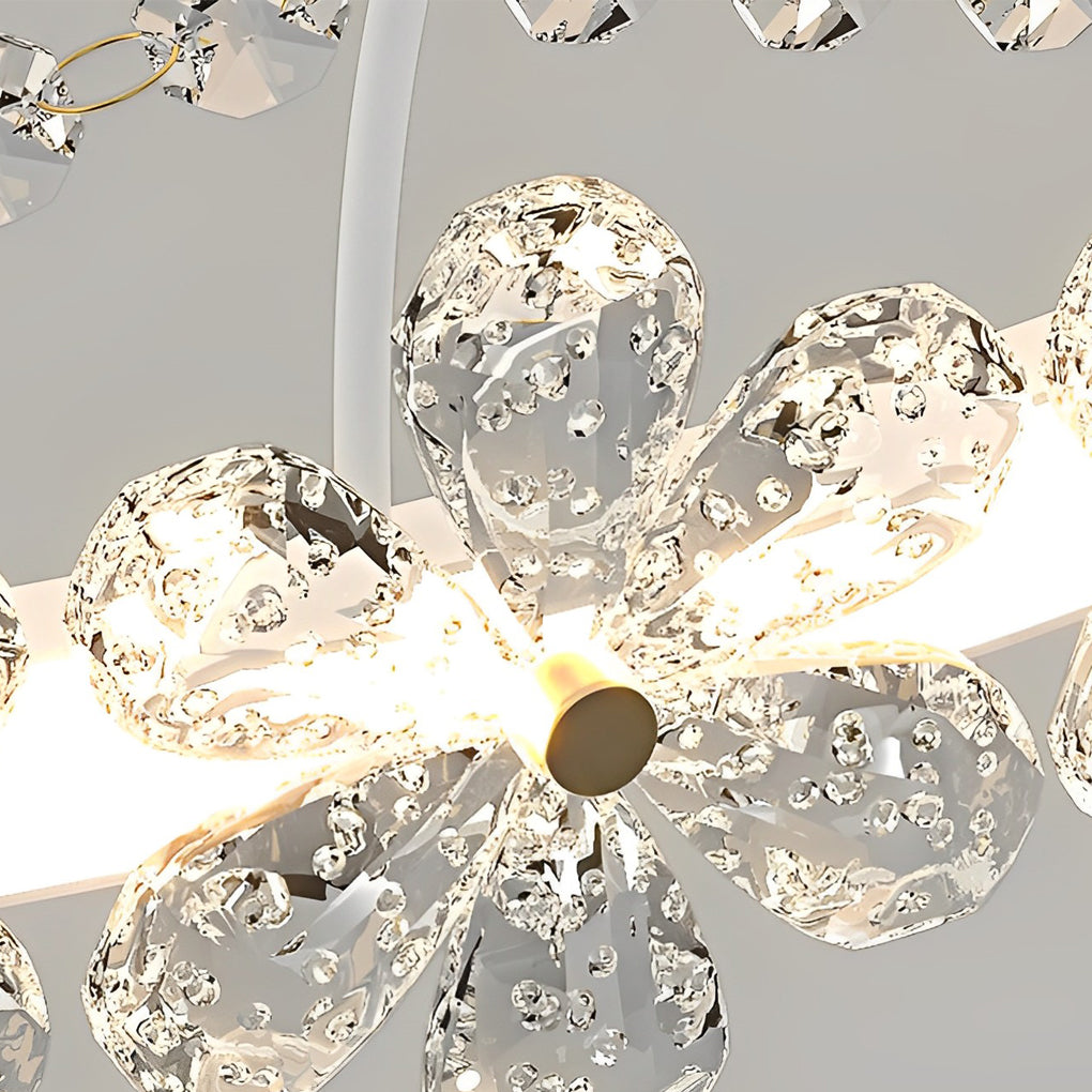 Modern Crystal Glass Chandelier with Flower Decor & 3-Step Dimming