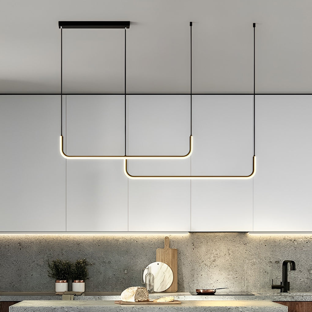 Modern Linear LED Pendant Light with 3-Step Dimming – Black Aluminum