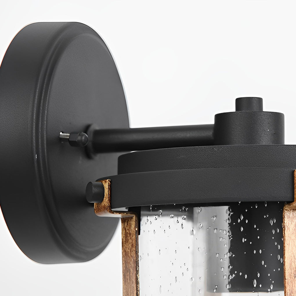 Industrial Glass Outdoor Wall Sconce - Black Aluminum Waterproof