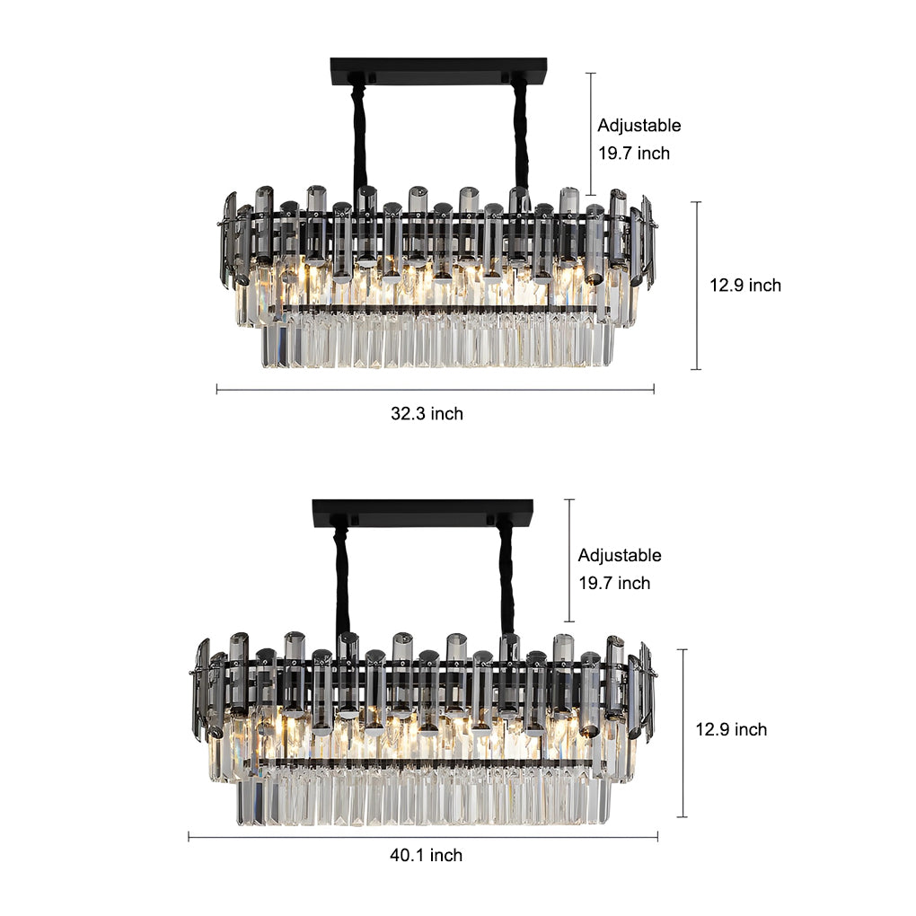Rectangular Crystal Chandelier with Three-Step Dimming LED