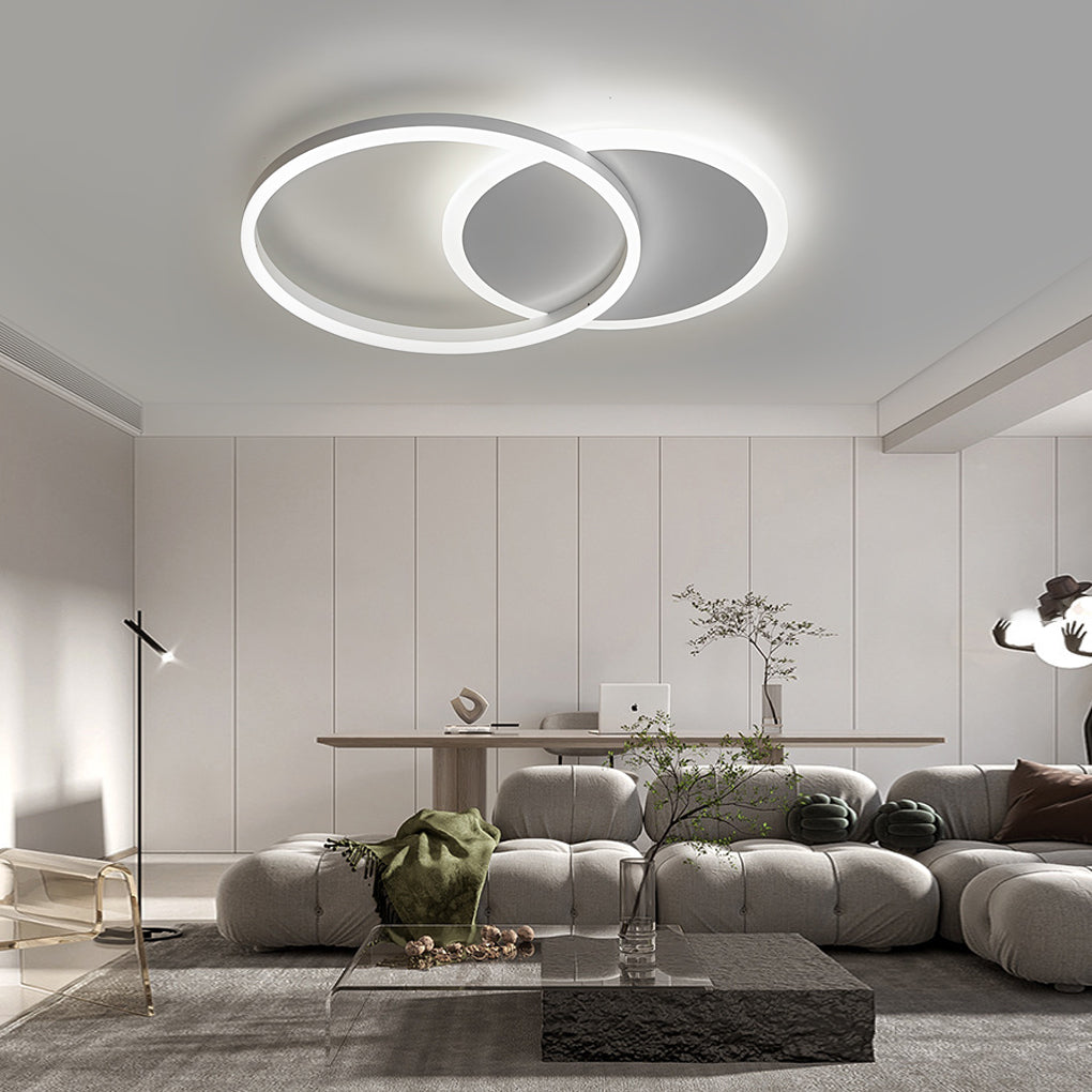 22" Modern Two Ring LED Flush Mount Ceiling Light - Aluminum