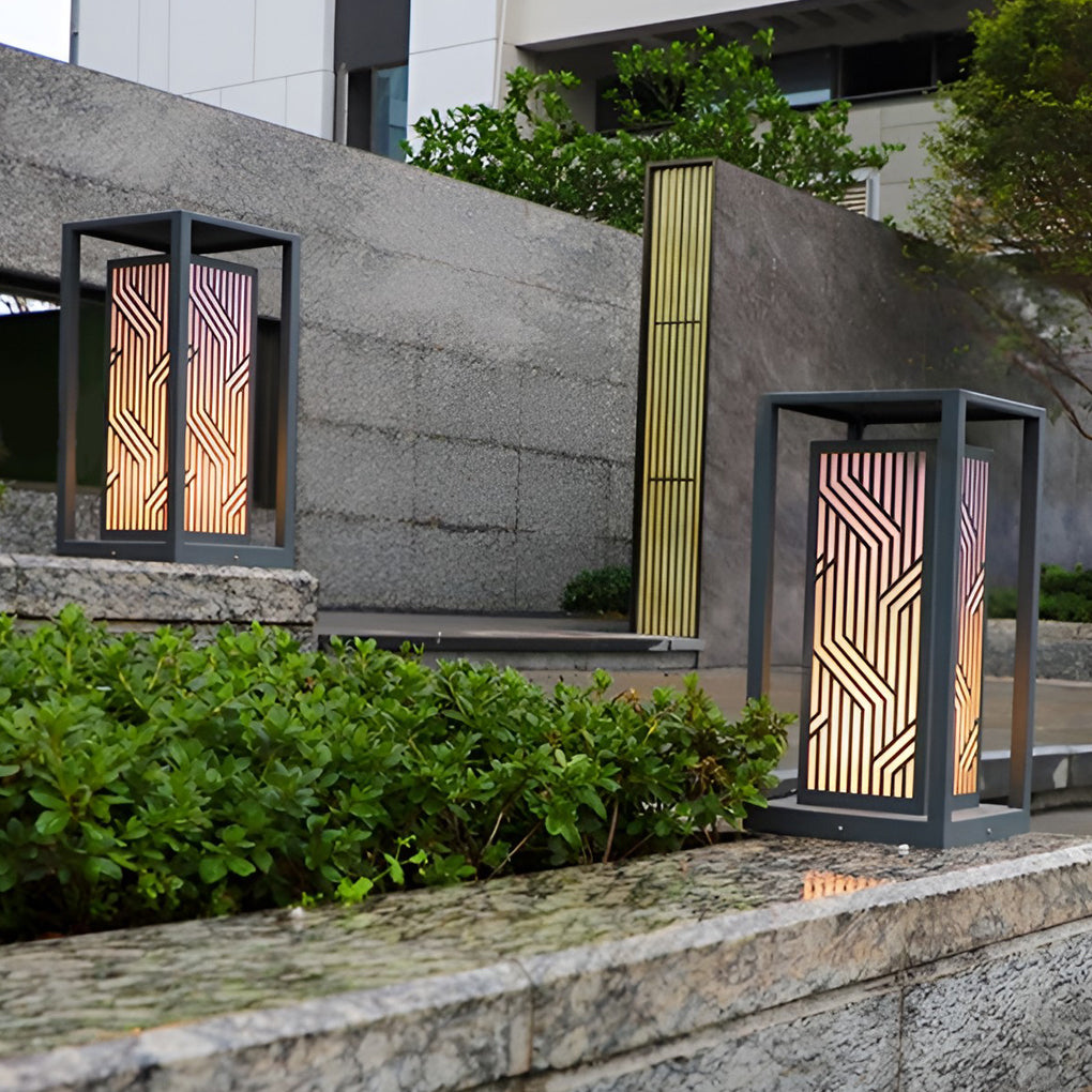 Gray Retro Waterproof LED Outdoor Pathway Cuboid Lantern