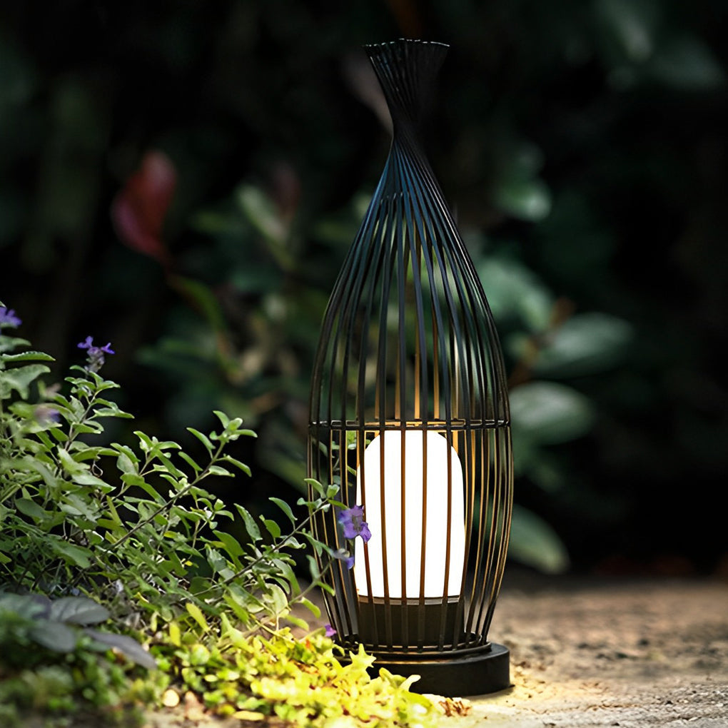 Industrial Caged Outdoor LED Floor Lamp - Waterproof Black Metal